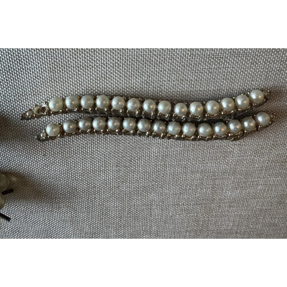 Vintage Retro Hair Barrette Clip Bobby Pin Set Lot‎ Faux Pearl Gold Tone